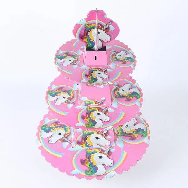 3-tier cardboard unicorn cupcake stand. 