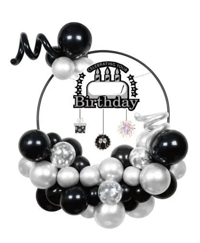 Birthday circle decoration 49 piece silver and black