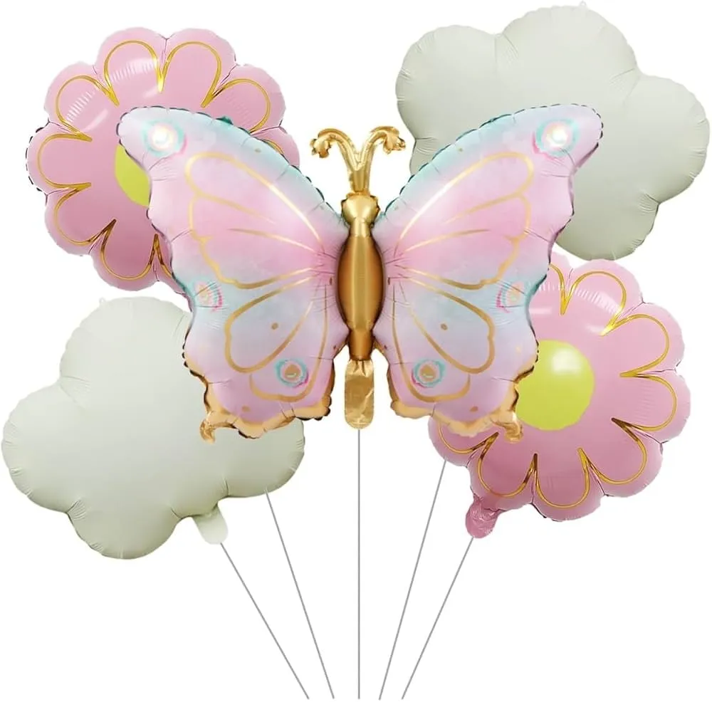 Butterfly foil balloon package, big butterfly, 2 daisy flowers, 2 cloud balloons