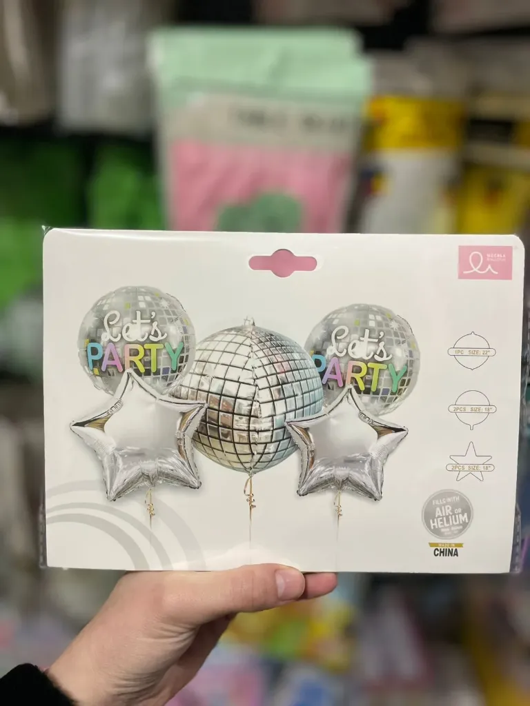 Disco foil balloon set, disco ball 22 inch, 2 disco ball 18 inch, 2 stars 18 inch