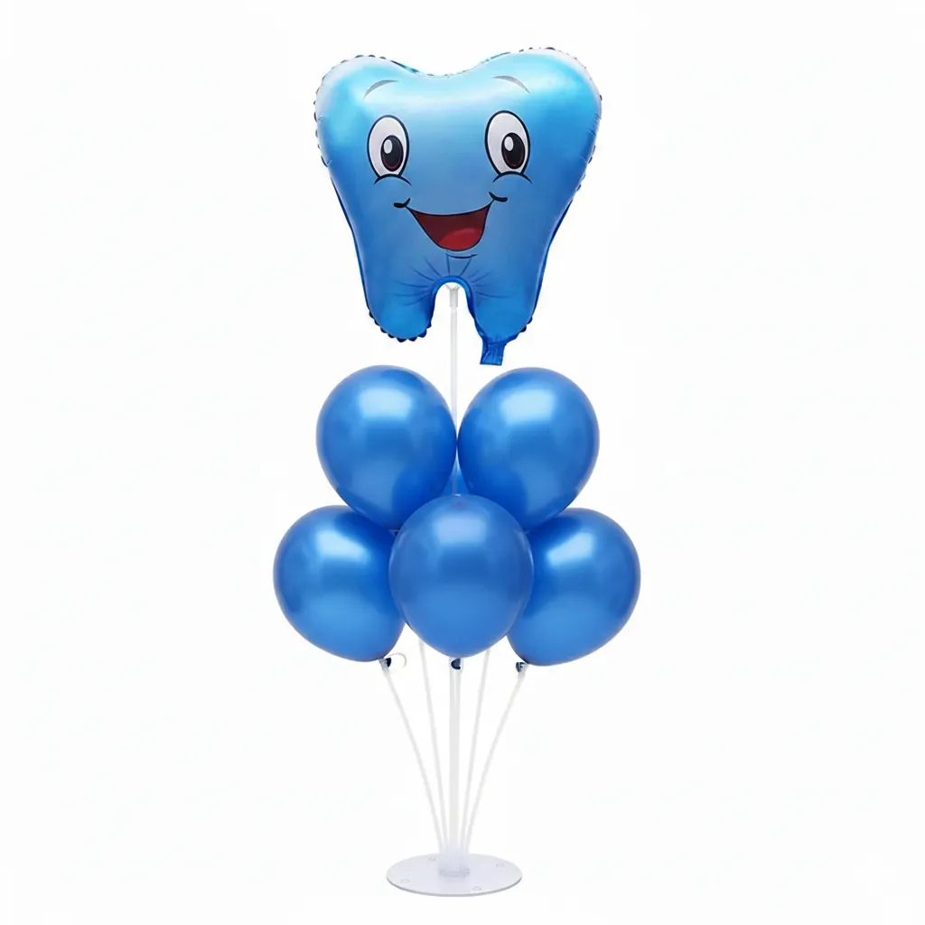 First tooth balloon stand kit, stand 70cm, 6 latex balloon and Tooth 50 cm foil balloon (Blue)