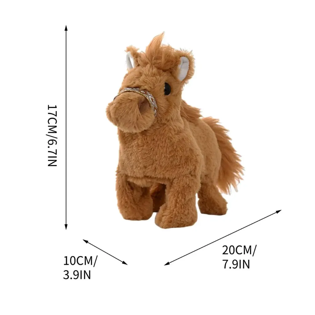 Electronic plush horse toy that can walk and make sounds. (Beige)
