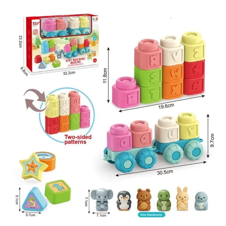 29 pcs Soft rubber building block set, educational purposes to help infants learn ABCs, numbers, and shapes. BPA Free