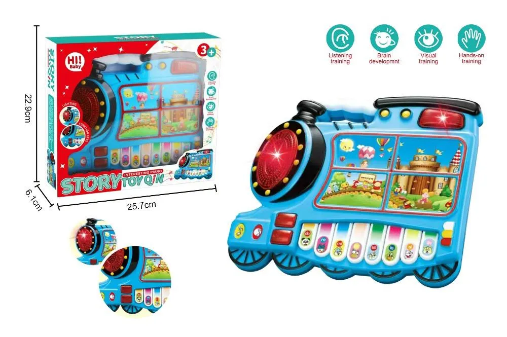 Train interactive musical piano toy for children that features several developmental benefits.