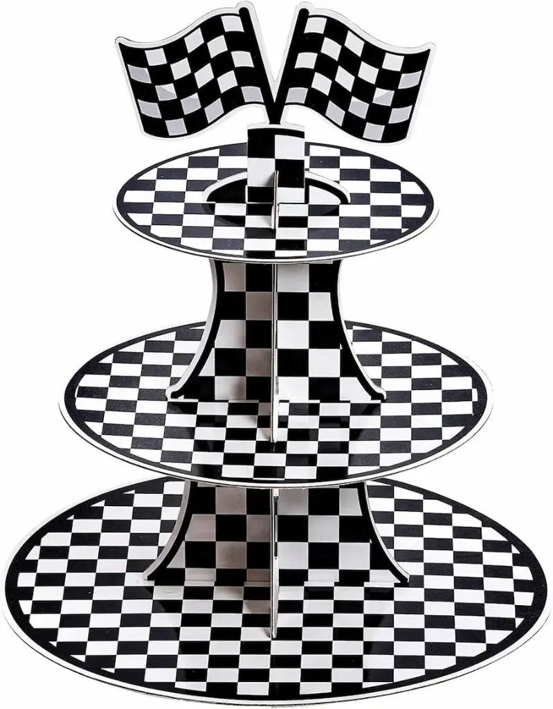 Race car-themed cupcake stand
