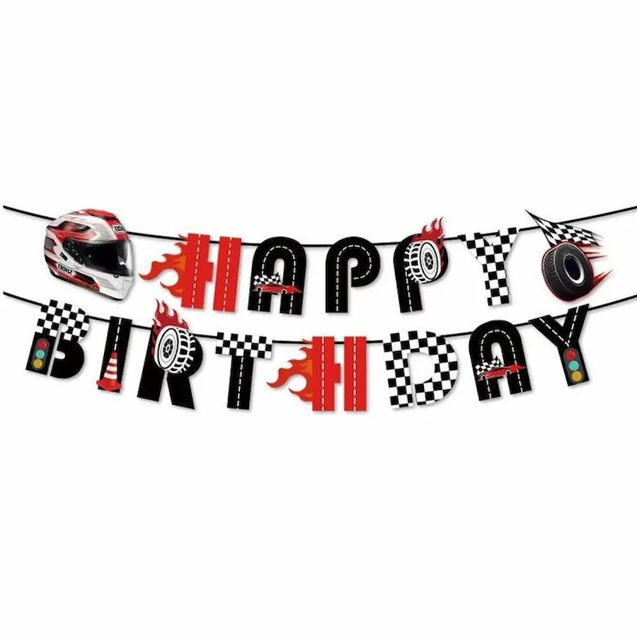 Race car-themed  "HAPPY BIRTHDAY" Banner