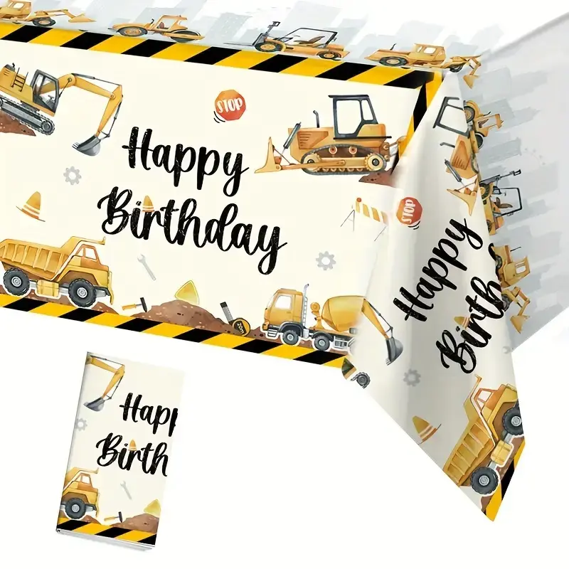 Construction-themed tablecloth