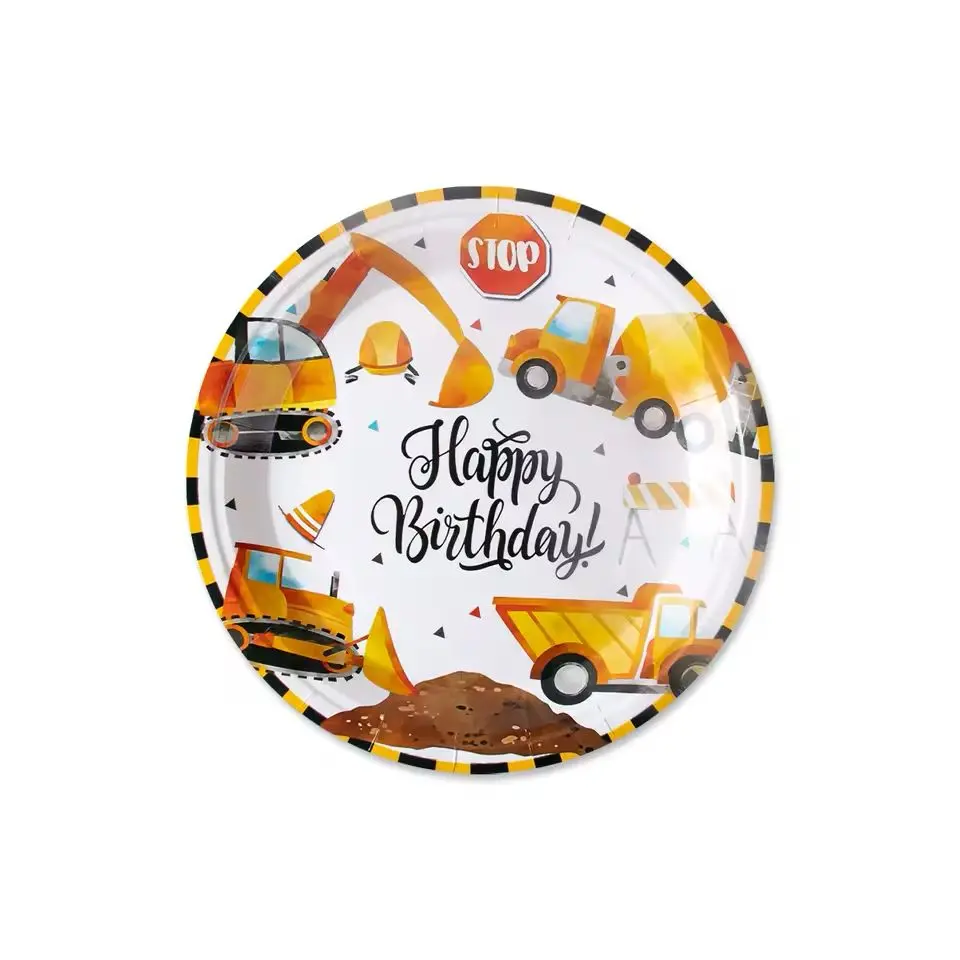 Construction-themed plates 23cm, pack of 10