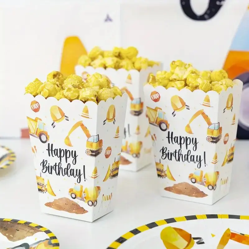 Construction-themed popcorn boxes