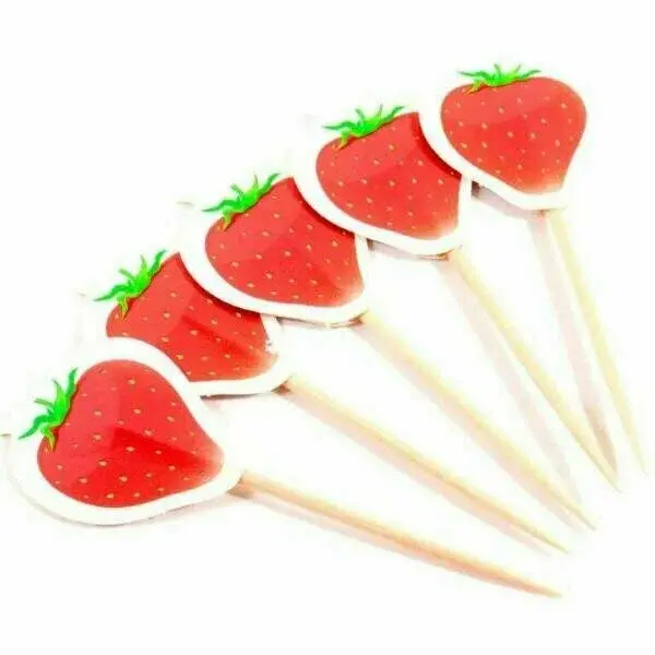 Strawberry-themed cupcake toppers, 24 piece