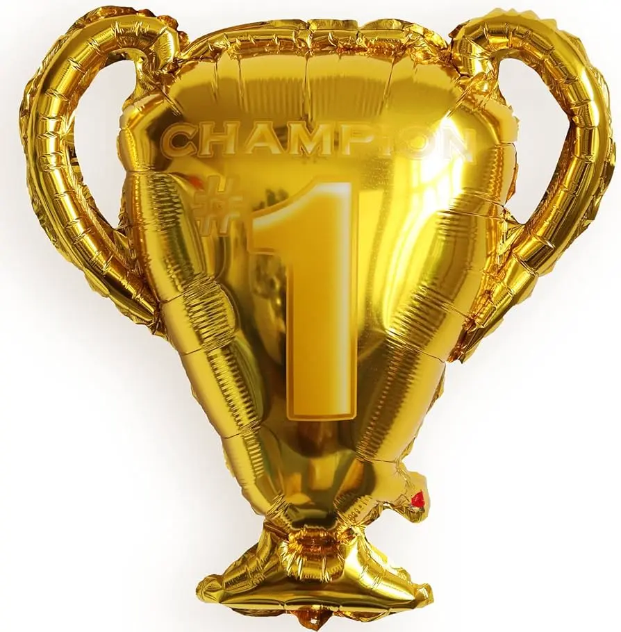 Golden trophy-shaped foil balloon