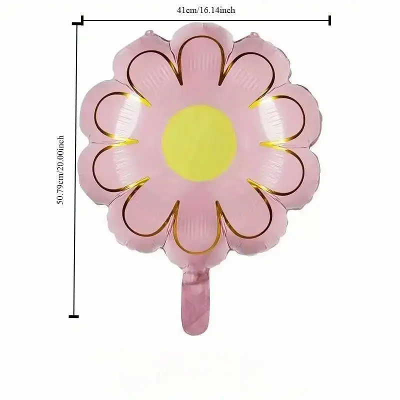 Daisy flower theme foil balloon, pink and gold