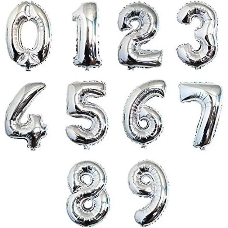 Foil number balloon size 32 inch, silver (1)