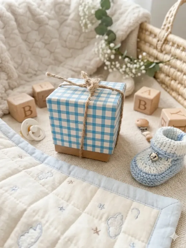 square cube kraft paper favor box for newborn ... blue, pack of 12 pieces