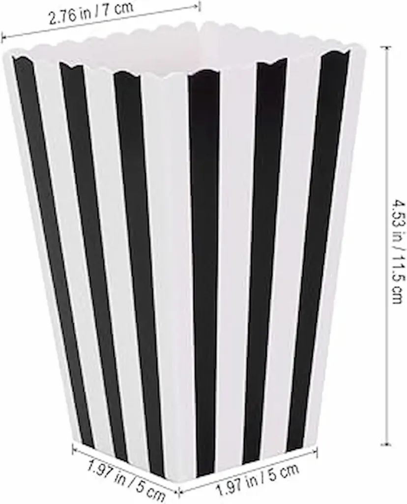 Black and white striped popcorn boxes