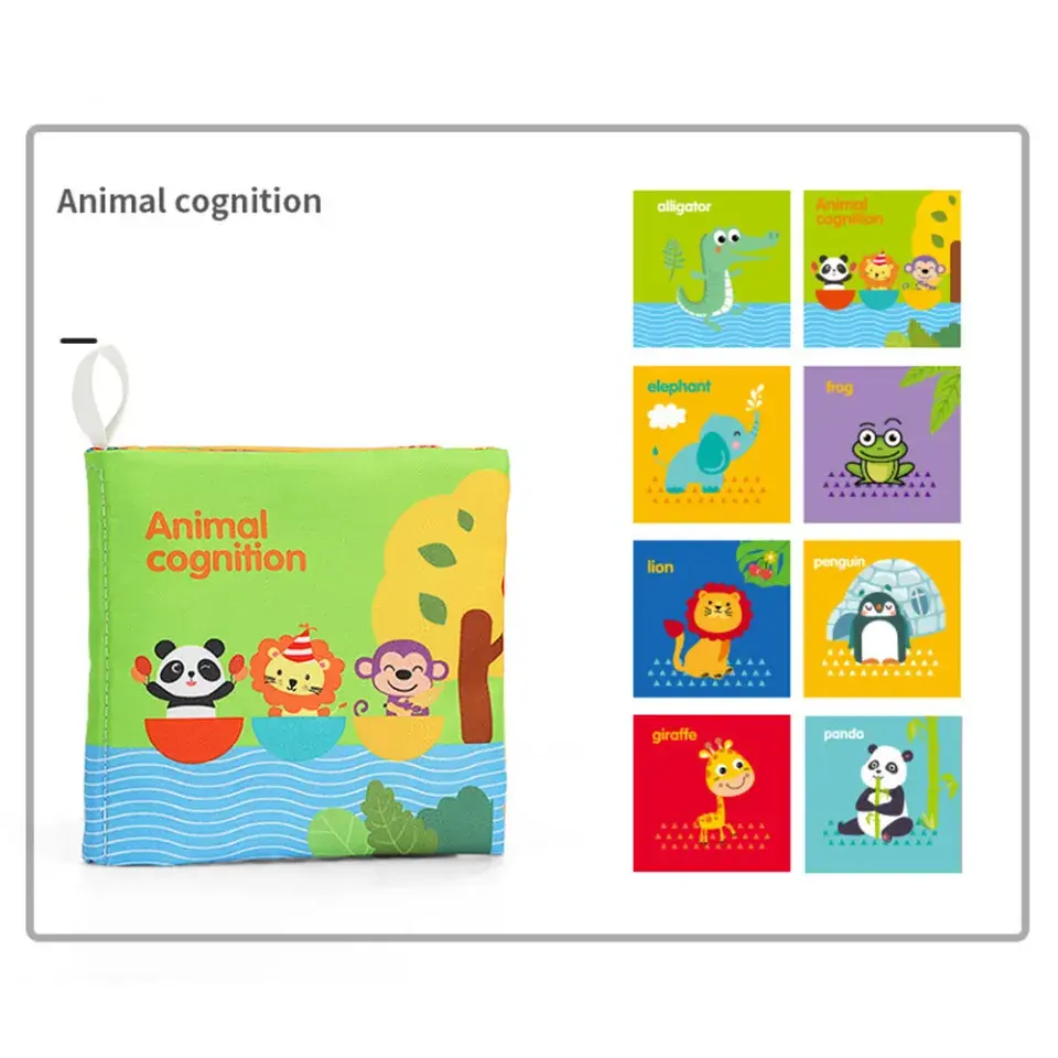 Educational baby cloth crinkle books designed for early sensory and cognitive development. (animal cognition)