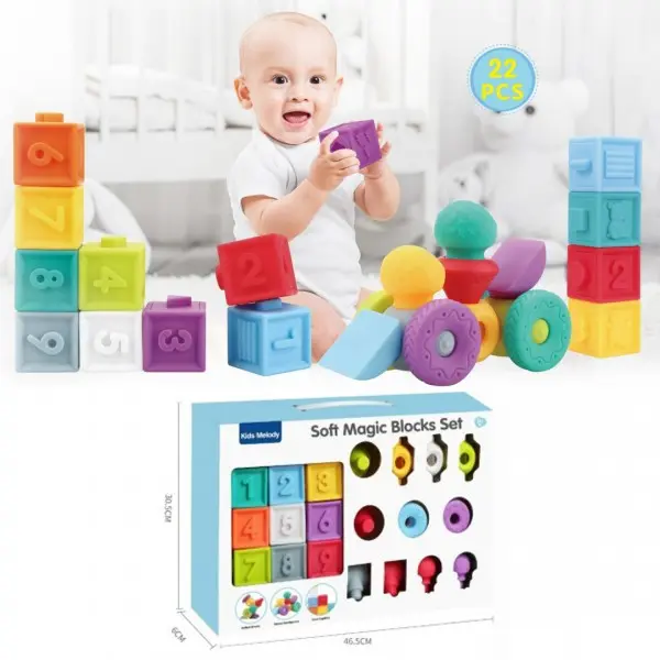 Soft Magic Blocks Set, an educational toy designed for infants 22 pieces