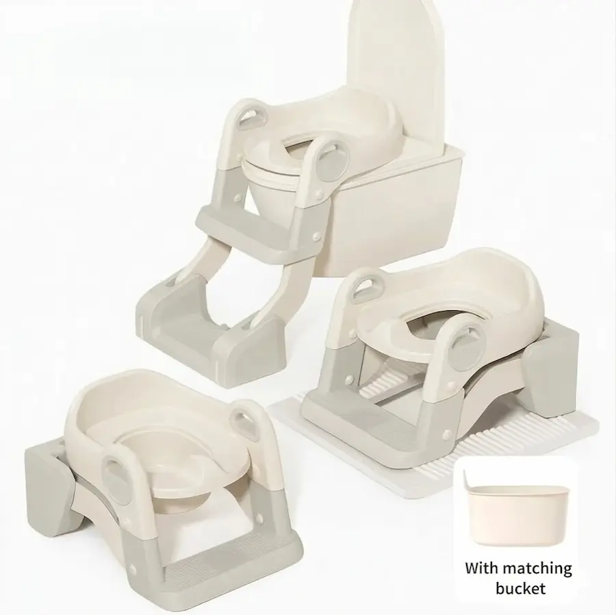Yikoo Baby 2-in-1 Folding Toilet Training Ladder. Grey color