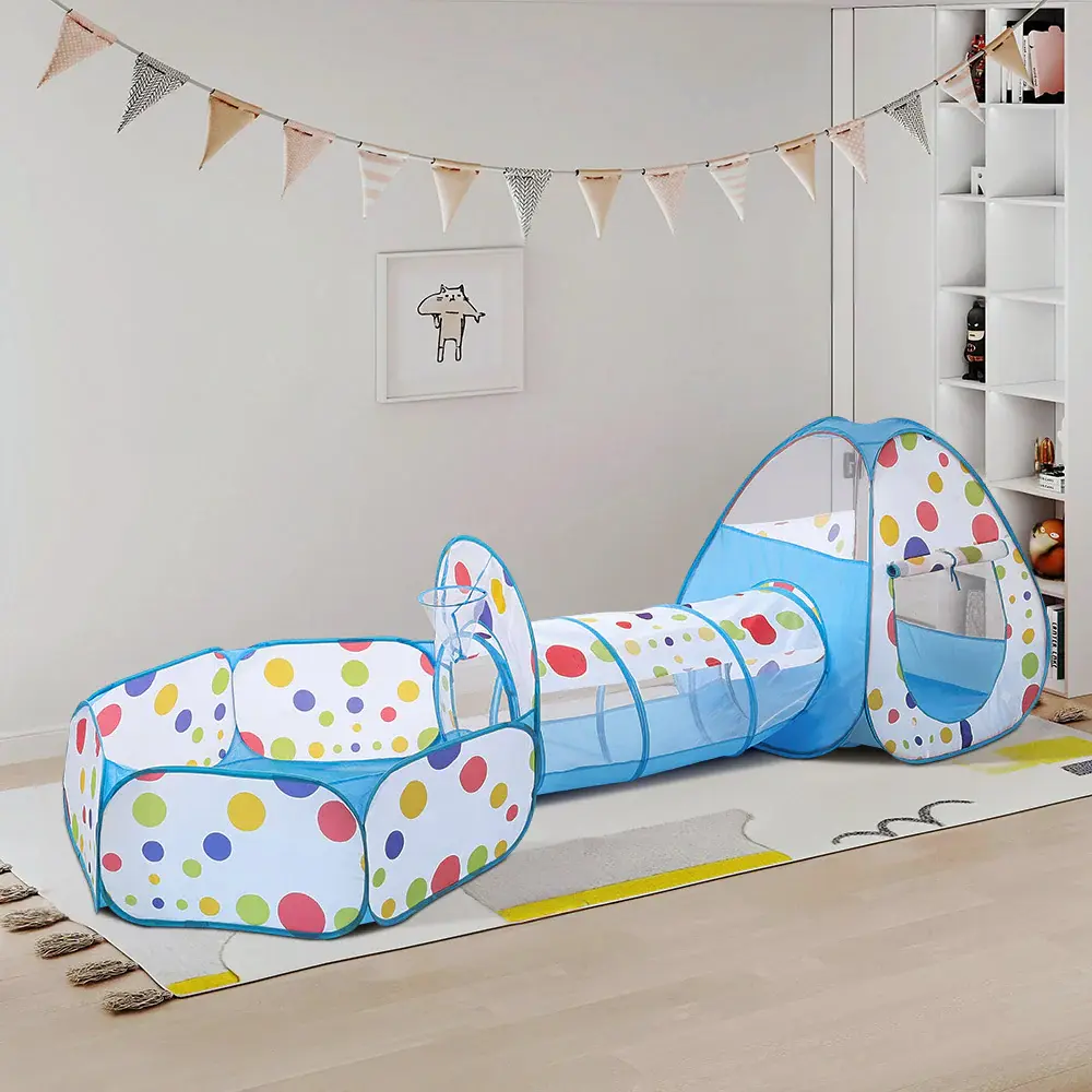 3-in-1 children's play tent set that includes a tent, crawling tunnel, and ball pit.