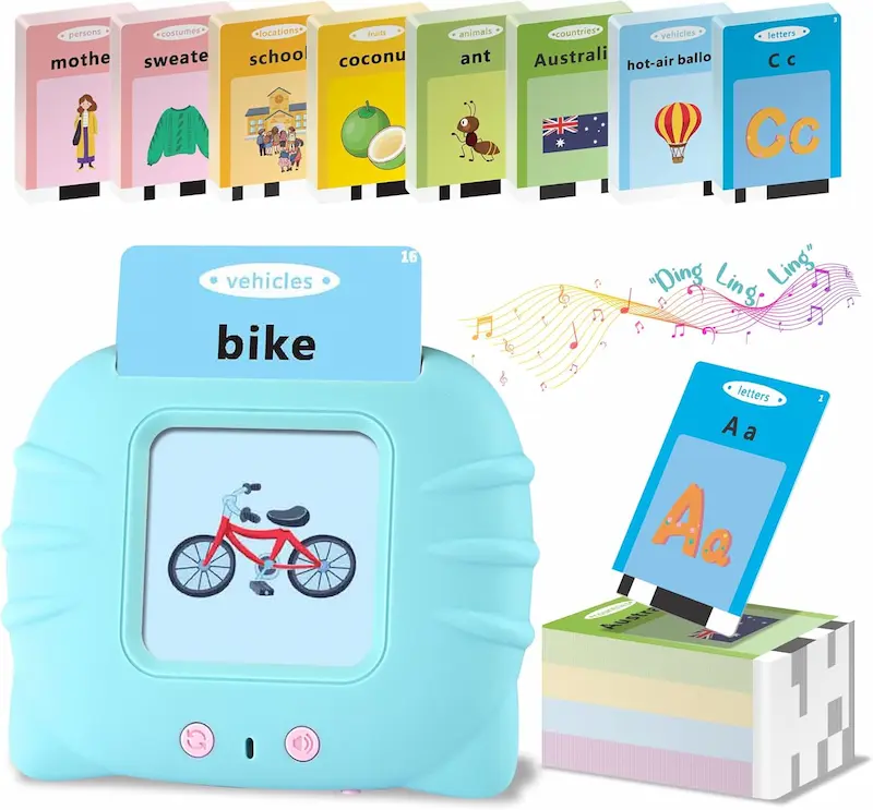 English Talking Flash Cards Preschool Educational Learning Machine Toy (Blue)