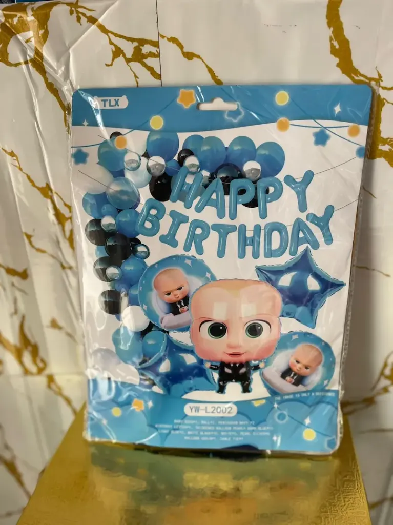 Baby boss theme balloon decoration kit for birthday parties.