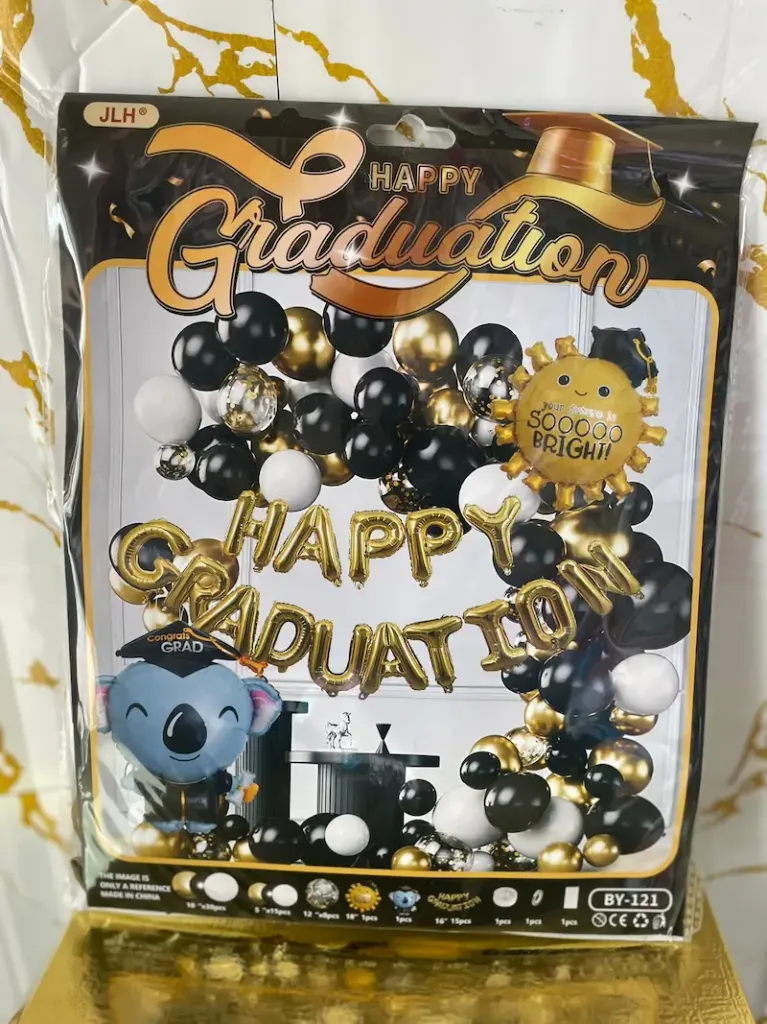 Balloon decoration kit themed for a graduation celebration.