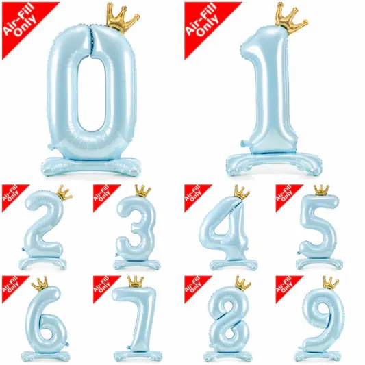 Self stand Number Foil Balloon with King Crown blue
