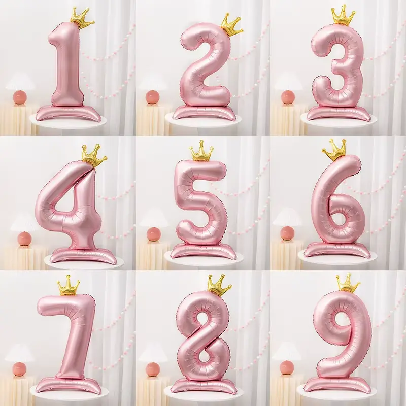 Self stand Number Foil Balloon with King Crown Pink