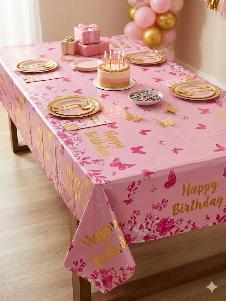 Foil table cover for birthday, Butterfly design