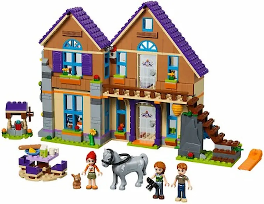 Friends 41369 Mia's House building set featuring a forest house, 3 mini-doll figures, and a toy horse lego, 724 piece