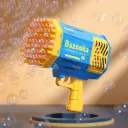 Bazooka Bubble Gun includes a rechargeable battery and bubble solution. 69-hole