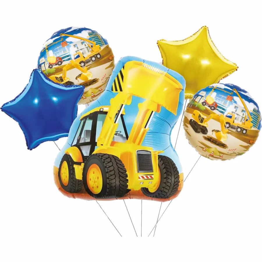 Construction foil balloon excavator set of 5 foil balloons