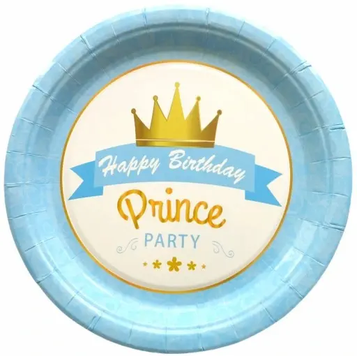 "Prince" themed blue birthday plates 23cm