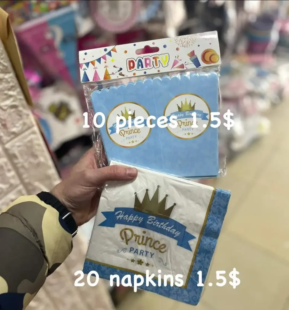 "Prince" themed blue birthday napkins