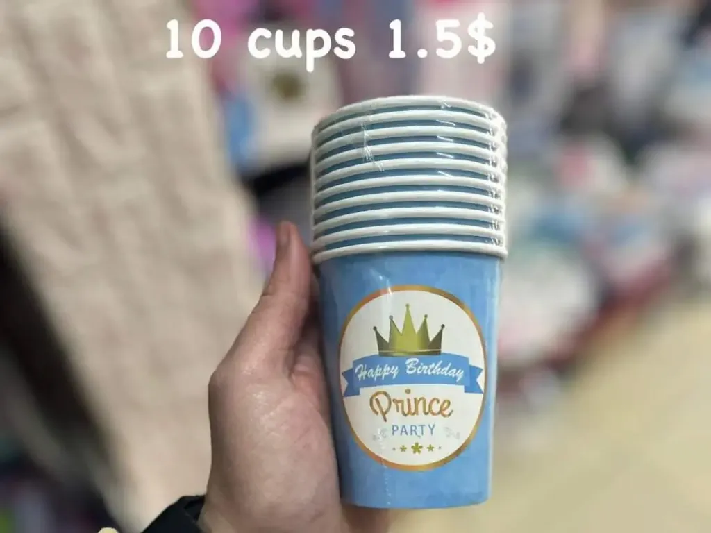 "Prince" themed blue birthday cups