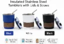 Vacuum-insulated stainless steel travel tumbler featuring a distinctive natural wood wrap grip. 300ml