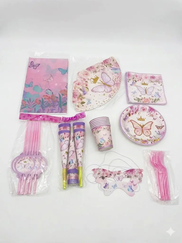 Butterfly theme party supply set, 49 pieces