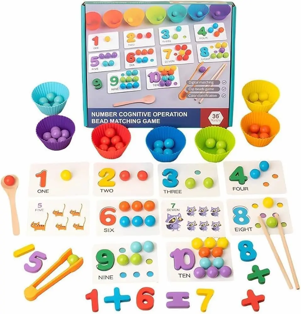 Number Cognitive Operation Bead Matching Game, an educational Montessori-style toy designed for toddlers and preschoolers.