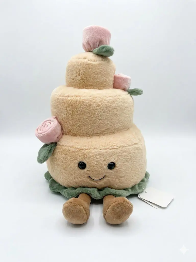 PLUSHIE cake,  three layers of soft, cream-colored plush fur intended to resemble. size 25cm