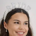 Bride headband  artificial pearls silver lettering