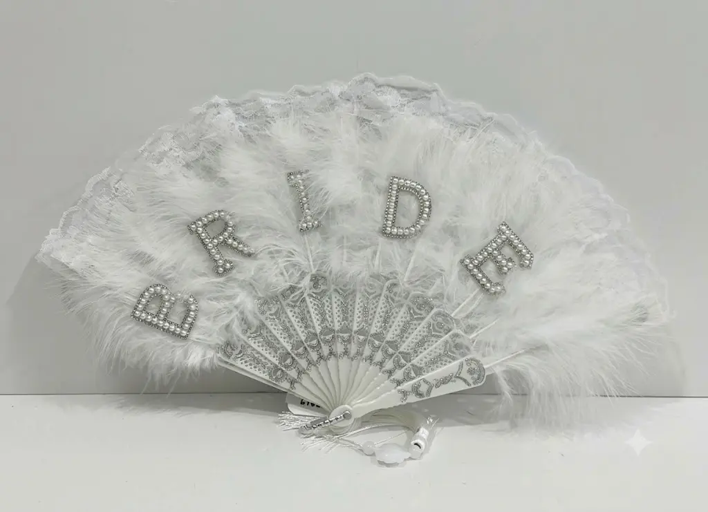 Bride Hand Fan, Pearl Decorated 'Bride' Alphabet Hand Fan For Bridal Shower Decor, Bachelorette Party, Wedding Photography Prop