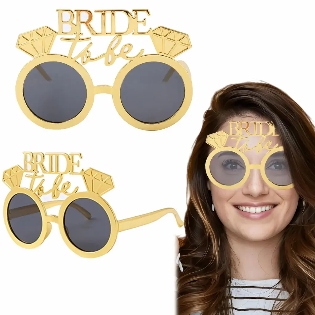 Bride To Be glasses, a gold-colored frame shaped like a diamond