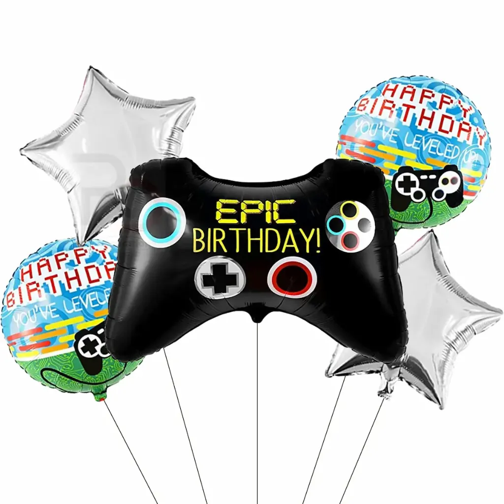 Video game birthday  5-piece foil balloon
