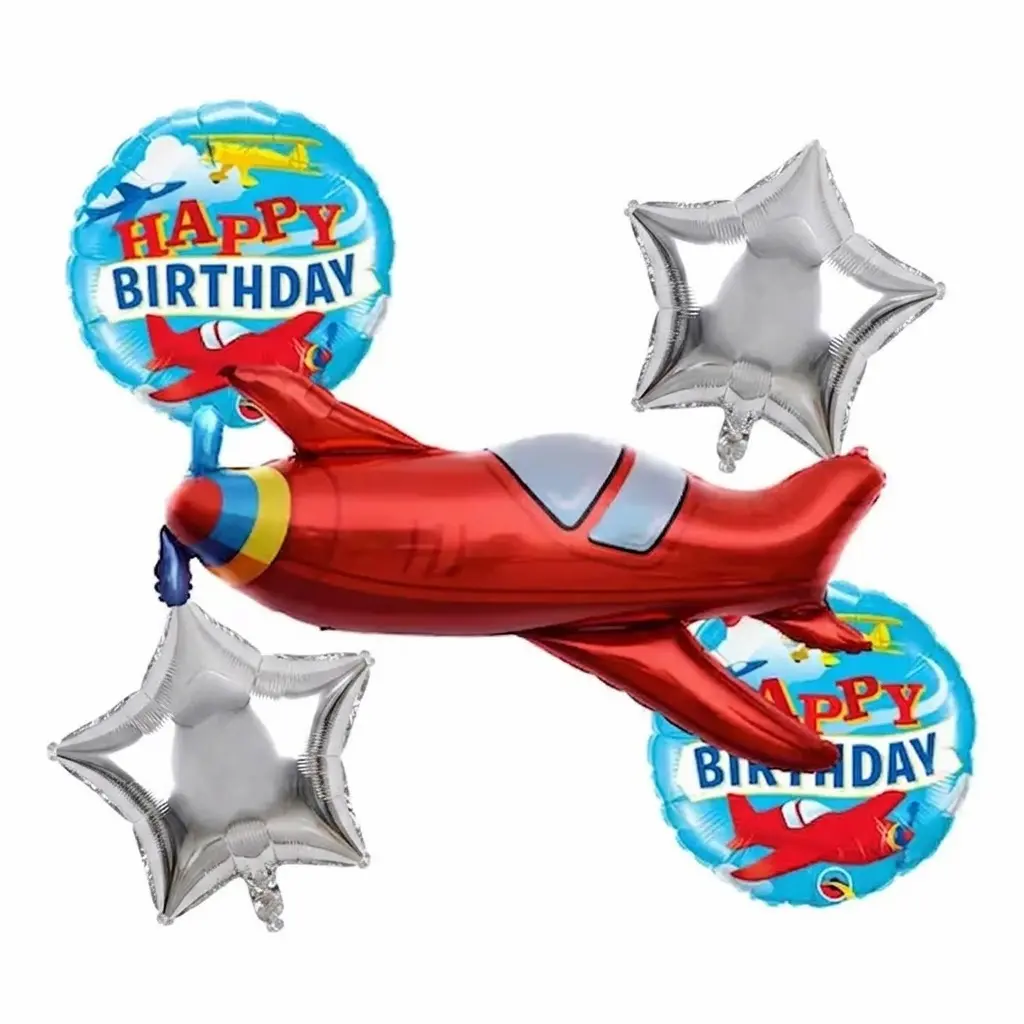 Airplane Happy Birthday balloon set, 5 pieces