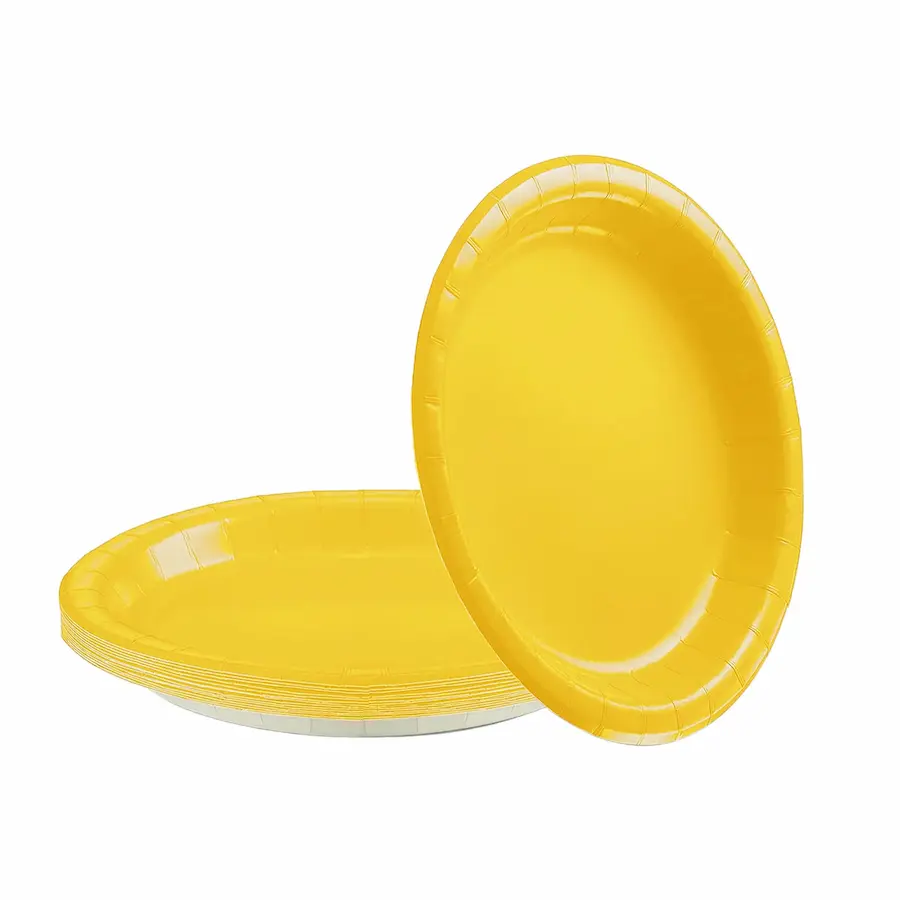 Yellow Plastic plates, size 23 cm, pack of 10 plates