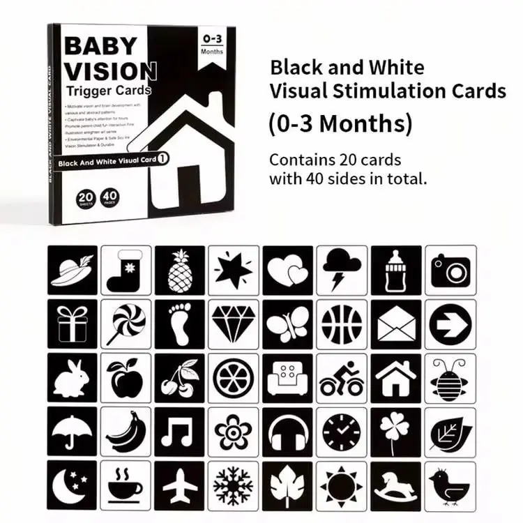 Baby Visual Stimulus Cards designed for early infant development and high-contrast cognitive tracking