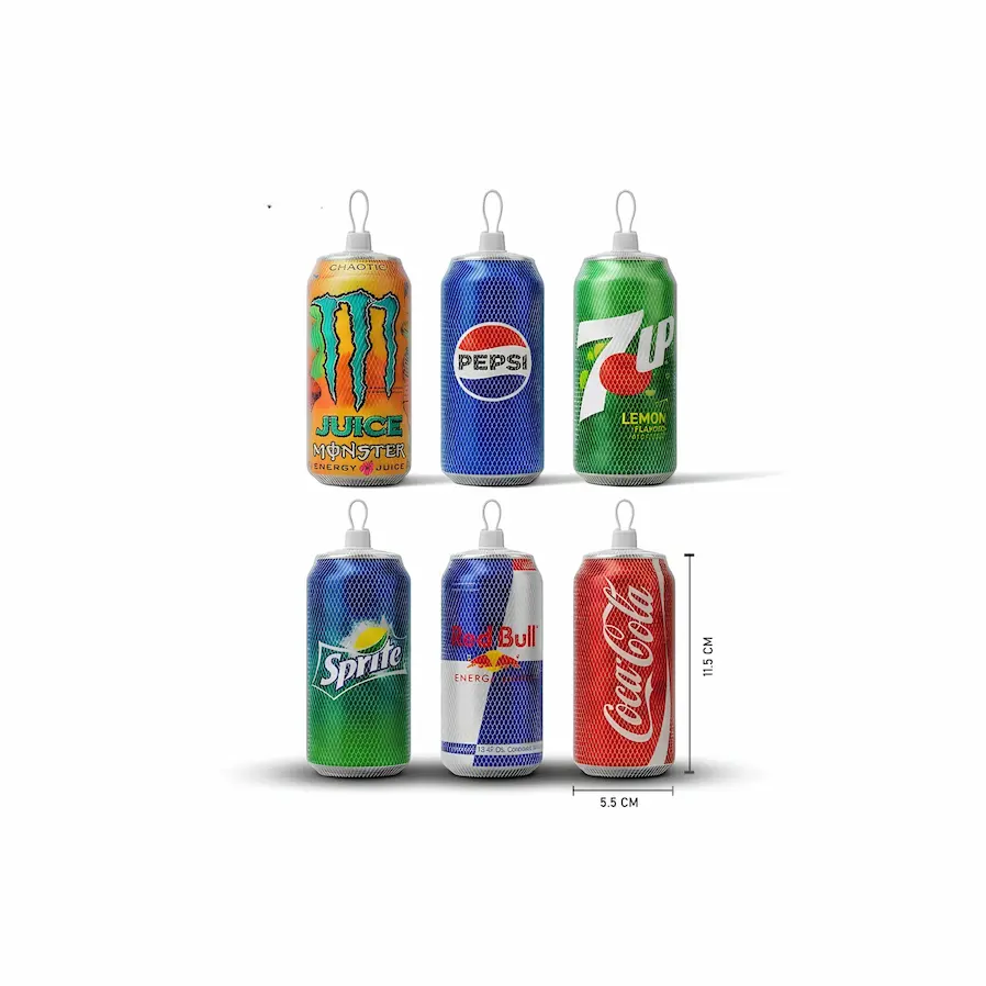 Soft, slow-rising foam squeeze toys shaped like popular beverage cans (Pepsi, Coca-Cola, and 7Up)