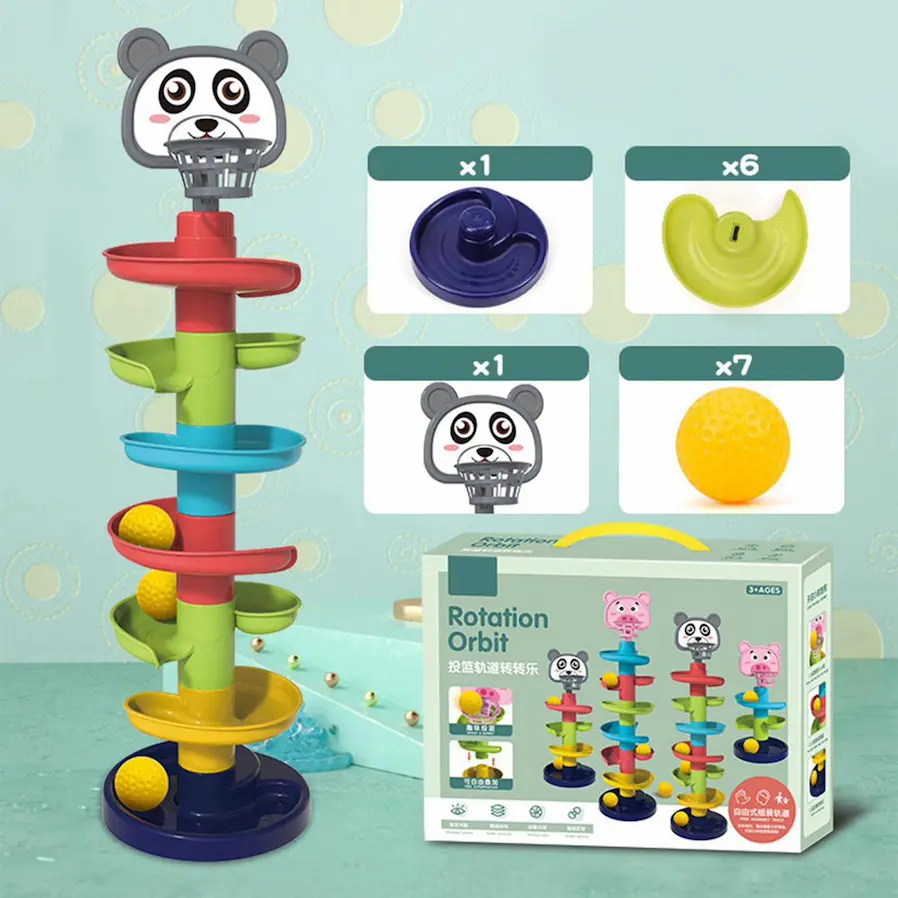 7-Tier Ball Drop and Rolling Tower toy, often marketed under names like "Rotation Orbit" or a swirling ramp activity center