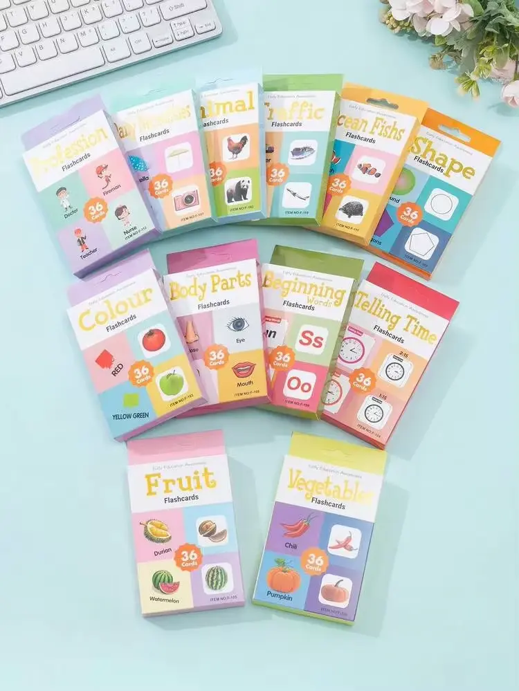 Early learning cognitive flashcards, containing 36 cards each.