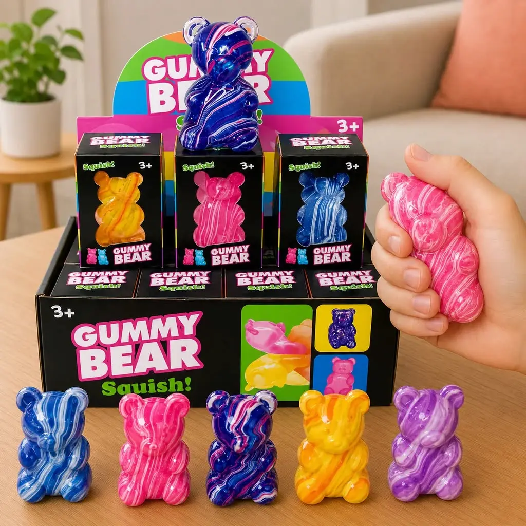 Marbled gummy bear squishy fidget toys, with light
